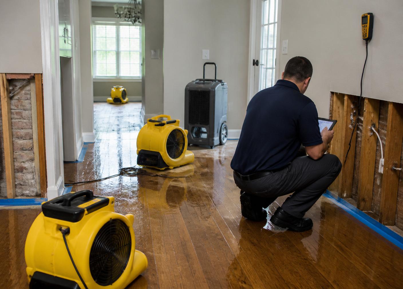 Water mitigation equipment operating inside a residential property